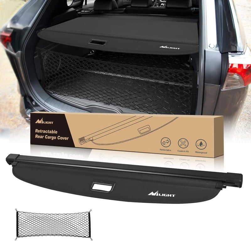 Nilight غطاء صندوق الأمتعة لملحقات تويوتا RAV4 2019 2020 2021 2022 2023 2024 2025، ستارة أمان قابلة للسحب لغطاء الأمتعة الخلفي، مع شبكة تخزين للصندوق، 1-عبوة - Image 1